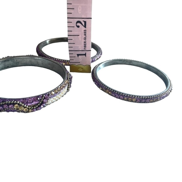 Set of Three Crystal Silver Tone Bangle Bracets - Picture 8 of 11